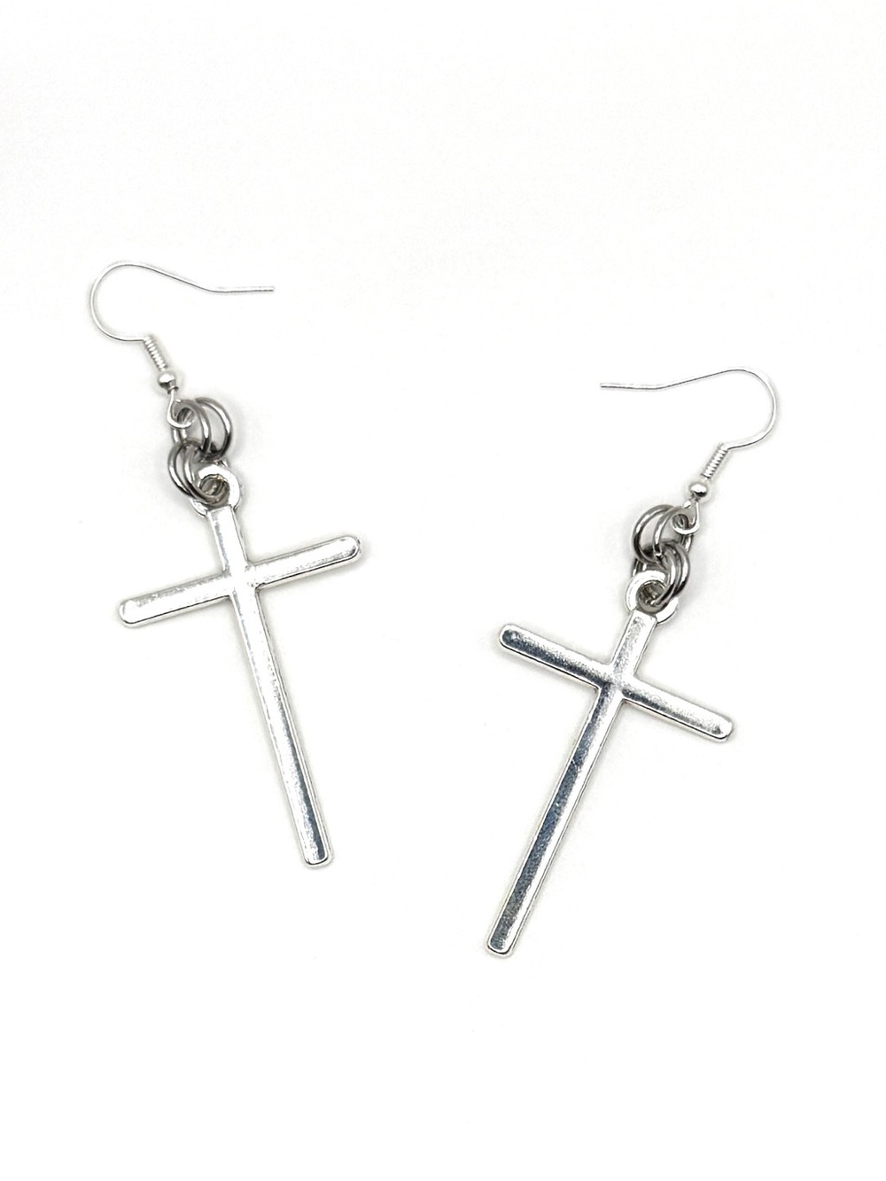 Silver Stainless Steel Cross Earrings